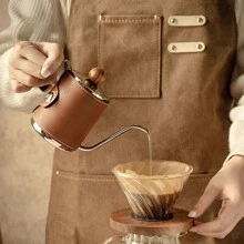 350ml Stainless Steel Manual Pour Over Coffee Pot With Leather Sleeve, Mini Gooseneck Kettle, Gift For Valentine's Day, Birthday