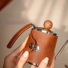350ml Stainless Steel Manual Pour Over Coffee Pot With Leather Sleeve, Mini Gooseneck Kettle, Gift For Valentine's Day, Birthday