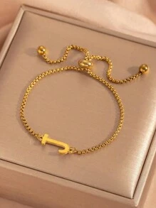26 pièces Bracelet ajustable avec perles à lettre initiale, bracelets en acier inoxydable de couleur dorée convenant pour le port quotidien des femmes