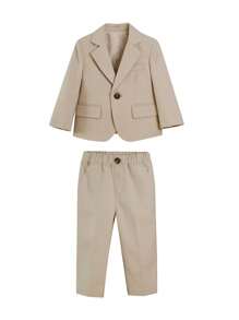 2pcs Set Luxury Boys Gentleman Single-Breasted Suit Jacket + Pants, Formal Wear For Pageboy, Performance, Party, Daily Outfit