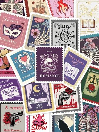 50pcs Book Trope Stamp Stickers Cell Phone Case Luggage Handbook Laptop Skateboard Helmet Decorative Stickers,School Supplies,Back To School