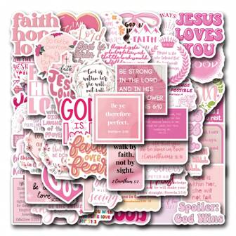 55Pcs Pink Bible Verse Stickers For Christian Christmas Gift For Girl Women Inspirational Jesus Qoute Praise God Religious Decoration Party Favors Motivational