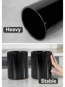 Utensil Holder, 6.4" Ceramic Kitchen Utensil Holder With Countertop-Protection Cork Bottom, Farmhouse Kitchen Decor For Counter (Black)