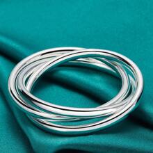 Vòng tay ba vòng tròn trơn mạ bạc 925 dành cho nữ, kiểu dáng charm, thích hợp cho đám cưới, lễ đính hôn, trang sức thời trang. - Bạc - Xem 4