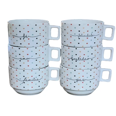 Kit Jogo 6 xícaras Café Chá 200ml Empilháveis - Porcelana