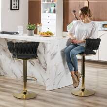 ATOMHOME ATOMHOME Emerald Velvet Swivel Bar Stools - 360° Rotation With Low Back & Footrest, Adjustable Counter Height Barstools, Gold Accent Frame (Set Of 2)