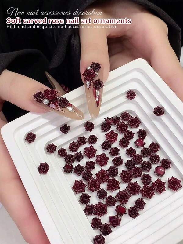 A Piece (20/30/40/60/80/90) Rose Press Nail Decoration, Autumn And Winter Atmosphere Multi-Color Multi-Installation Nail Art Three-Dimensional Exquisite Simulation, Festival Jewelry Set ABS Material Sets, Can Be Given To Girls, Mothers, Friends, Suitable For Many Occasions Holiday Parties