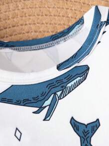 男婴舒适可爱休闲鱼形全身印花弹力圆领连体衣，夏季 - 彩色 - 查看 3