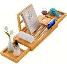 Expandable Bathroom Tray, Waterproof Tray Caddy, Perfect Bath Caddy For Home Spa, Gift For Loved Ones, Bamboo