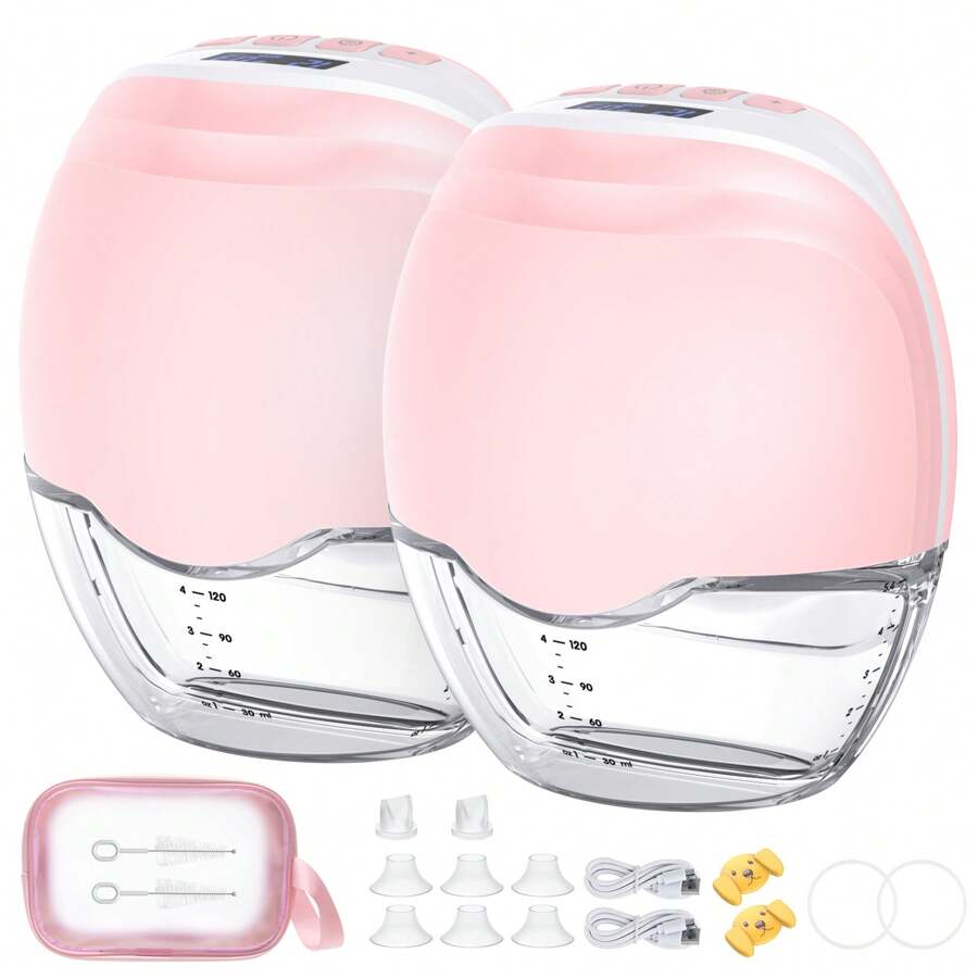 (2 X Pink Packaging) Electric Quiet Hands-Free Breast Pump - Lightweight Electric Breast Pump With Enhanced Leak Protection, 3 Modes And 12 Settings, With 17/19/21/27 Mm Flanges, Suitable For Gifting - 粉色 - 查看 1