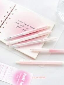 5pcs Blush Series Gel Pens Set Fall In Gradient Girlish Style Black Color Ink 0.5mm Ballpoint For Writing School Office - Black - View 7