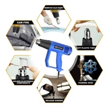 Lucn 2000W Heat Gun Professional Hot Air Gun Electric Heater, Double Insulation Protection, High Efficiency Heating Wire Grid, With 3 Nozzles, Dual Air Flow & 2 Temperature Adjustable 300℃/600℃, Professional Handheld Electric Corded Hot Air Gun With 6.6FT Power Cord & 3 Accessories, For Paint Stripping DIY Craft, Shrinking PVC, Removing Paint And Adhesives, Etc. - UK Plug(220-240V) - View 2
