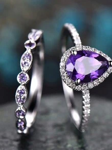 2pcs Pear-Shape Ring Ladies Jewelry For Women 925 Sterling Silver Shining Promise Ring Fine Jewelry For Wedding Prom Party