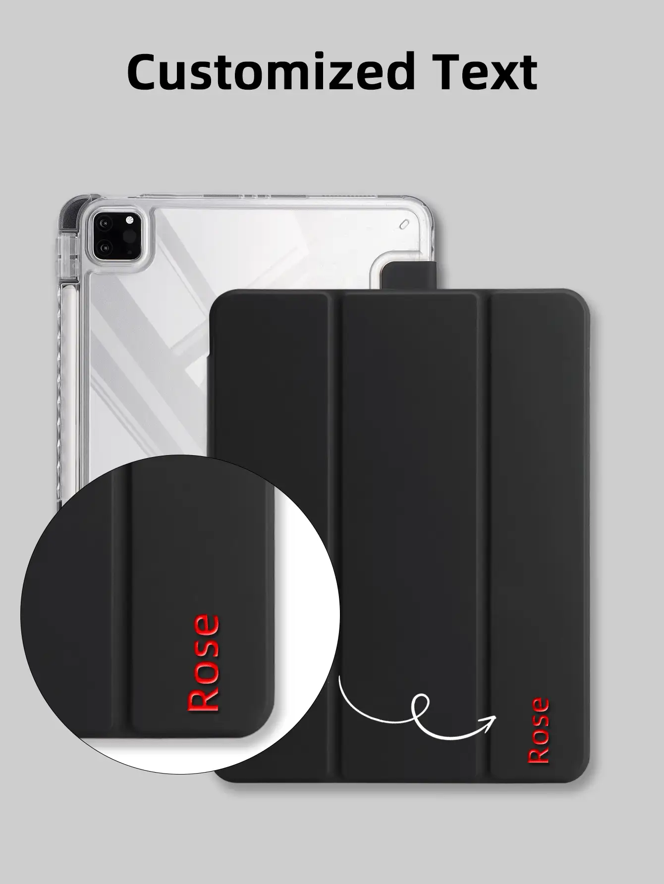 1 carcasă neagră acrilică personalizată pentru tabletă, cu text personalizat, carcasă din spate transparentă, repaus/ trezire magnetică, compatibilă cu iPad Mini6/Mini7/Air/Air2/9.7/10.2/10.5/Air4/Air5/10.9inch/Pro11/10th/Air 124/-20. 11-in.(M4)-2024, vă rugăm să dezlipiți filmul înainte de utilizare, poziția slotului stiloului poate varia în funcție de model