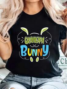 100% Cotton Grandpa Bunny T-Shirt Printed Cotton Women's T-Shirt, Women's Clothing, Short-Sleeved Round Neck Casual Tops For Spring And Summer