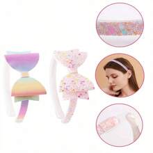 Aa-6pcs Sparkle & Shine Hairbands For Girls - Adorable Glitter Hearts, Stars & Bows, Stretchable Fabric Headbands In Pastel Candy Colors - Comfort Fit, No Slip Design, Hair Accessories For Girls-2025 Home Bathroom Decor Summer