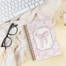 别致粉色蝴蝶结 A5 螺旋笔记本 - 50 页横线页，精装日记本，适合青少年、学生和办公室使用 - 14 * 21 厘米/ 5.5x8.3 英寸螺旋笔记本 - 50 张 100 页 - 带有工作日标志、天气标志、备忘录编号和日期标志的日记本，学校用品，返校 - Spiral Notebook - 查看 3