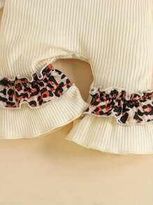 Baby Girl Easter Jumpsuit Set Rabbit  Letter Print Long Sleeve Ruffle Romper With Bow Headband - Apricot - View 6