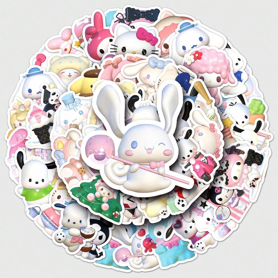 Sanrio 50pcs 3D Sanrio Cute Kuromi Cartoon Stickers, Decorative For Luggage, Phone Cases, Macaroon Gifts Birthday Graduation Room Decor Home Decor Wall Decor Bathroom Decor Bedroom Decor Room Decoration Stuff Living Room Decor House Decor Home Decor Living Room Wall Paper Personalised Stickers