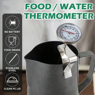 1 pièce Thermomètre à café en acier inoxydable, stylo type laitier clip pour cuisine, thermomètre de précision, aiguille à fleur traction pour brassage manuel
