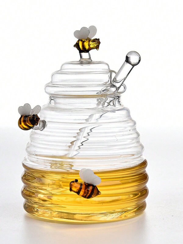 1 pieza Frasco de miel, contenedor de miel, organizador de almacenamiento de cocina creativo en forma de abeja, frasco de miel de vidrio borosilicato de alta calidad con mezclador, botella de miel transparente para uso doméstico con tapa, tarro sellado herméticamente