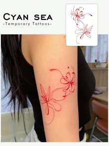 Cyan sea 1pc Waterproof, Sweat-Proof, Non-Reflective Temporary Tattoo Sticker, High-End Abstract Floral And Line Design, Suitable For Fashionable Individuals