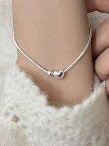BALMORA 1 Stück 925 Sterling Silber Armband mit herzförmigem Silberperle und einfacher Schlangenkette, geeignet für koreanische Mode von Frauen, Alltagsgebrauch als Geschenk für Freunde