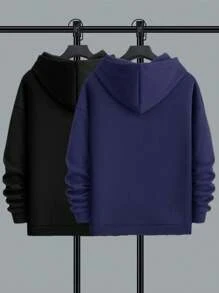 Kit 2 Cold Weather Blouse Men's Sweatshirt Hooded Tracksuit With Pocket Kangaroo Sweatshirt Warm Jacket - Màu xanh Cadet - Xem 2