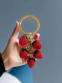 1pc Red Fully Studded 3D Strawberry Keychain, Keyring Key Holder Charm, Fashion Accessories Gift For Friends Car Accessories Bag Charm Backpack For School Cute Goth Y2k