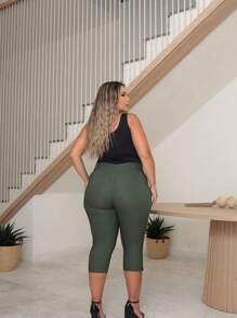 Women's Plus Size Capri Pants Formal Style - Verde Oscuro - Ver 8