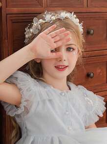 1 pièce Accessoire de cheveux boho printanier pour mariée avec perles, couronne de fleurs, guirlande de mariée, serre-tête, bijoux pour cheveux, cadeau pour enfants