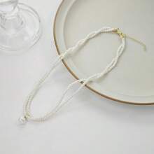 1pc Women Vintage Wrapped Double Layer Pearl Necklace, Elegant Small Designer Collarbone Necklace. Double Layer French Retro Pearl Chain Collarbone Necklace, Minimalist Versatile Pendant Necklace, Christmas, Thanksgiving, Valentine's Day Gift Valentines