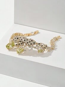 1pc Classic Fashion Cubic Zirconia Inlaid Copper Electroplated Gold Chain Bracelet With Layered Leopard Olive Green Stone, Adjustable Length, Comes In Premium Gift Box, Suitable For Mother/Valentine's Day Couples/Sisters/Friends, Everyday & Holidays Wear - Golden - View 4
