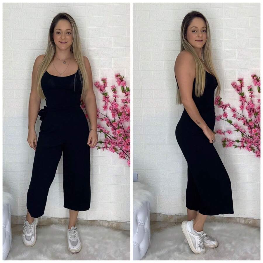 Women's Pantacourt Strap Jumpsuit - 深色水洗藍 - 查看 1