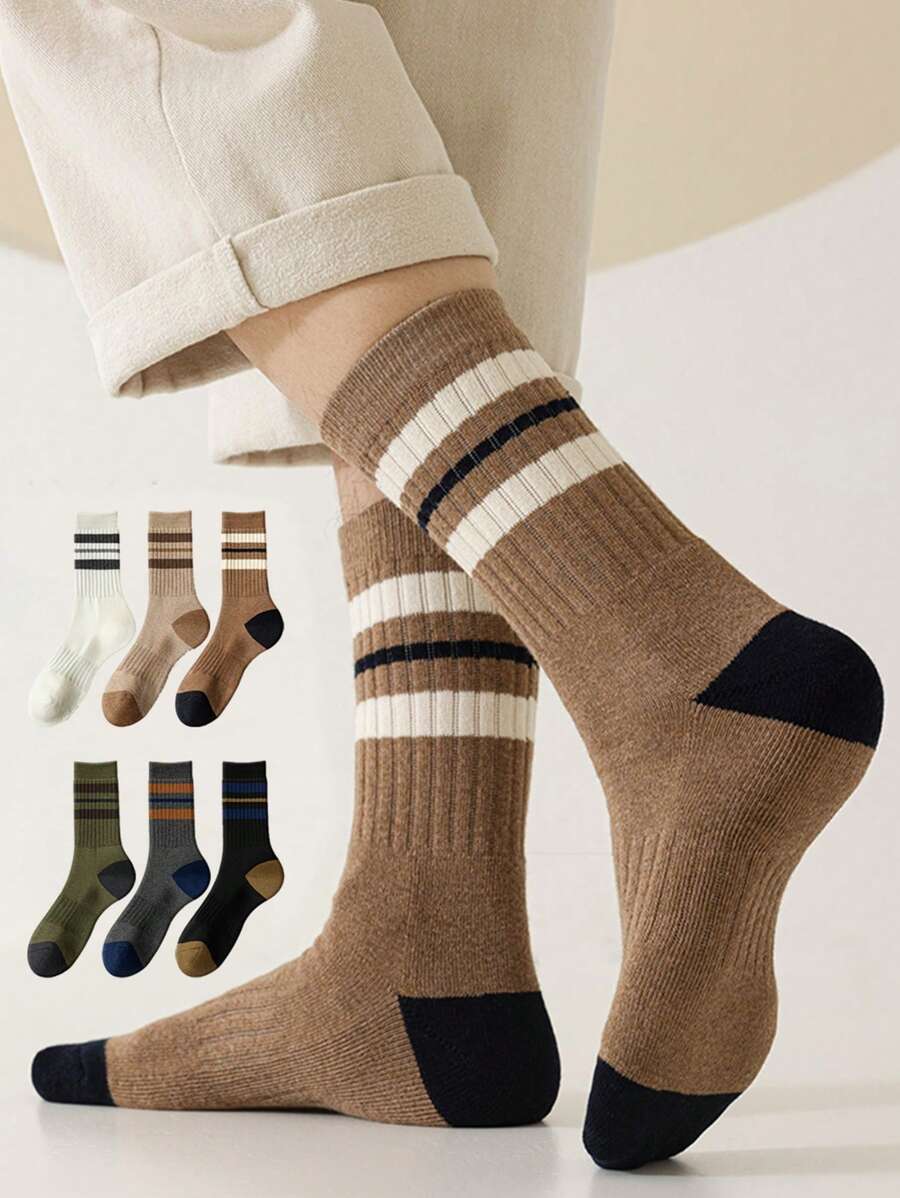 4 Pairs Men's Simple Casual Versatile Sports Stripe Mid-Calf Socks