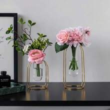 1pc Creative Household Decorative Dried Flower Arrangement For Living Room, Dining Table Home Decor Vase Room Decor Flower Vase Glass Vase