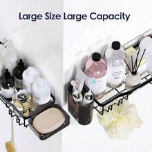 Shower Caddy Adhesive Shower Organizer 7-Pack, Rustproof Stainless Steel Bathroom Shelves, Large Capacity No-Drill Rack Storage Accessories With Soap Dish Toothbrush Holder &24 Hooks Home Decor - 黑色 - 查看 8