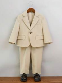 2pcs Set Luxury Boys Gentleman Single-Breasted Suit Jacket + Pants, Formal Wear For Pageboy, Performance, Party, Daily Outfit