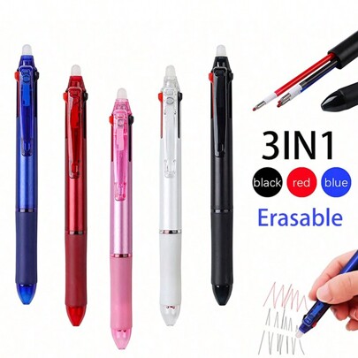 Creative 3-In-1 Erasable Pen 0.5mm Black/Blue/Red Ink Multifunctional Pen For Office Writing, Painting, Stationery Supplies Back To School