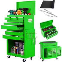 Rolling Tool Chest, 8-Drawer Tool Cabinet With Lockable Wheels And Detachable Top Tool Box, Tool Cart For Warehouse, Workshop - 綠色 - 查看 1