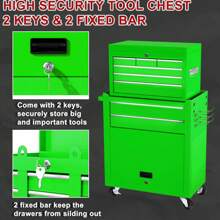 Rolling Tool Chest, 8-Drawer Tool Cabinet With Lockable Wheels And Detachable Top Tool Box, Tool Cart For Warehouse, Workshop - 綠色 - 查看 5