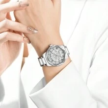 comlorvei 1pc Comlorvei Brand Pentagram & Starry Pattern Hollow Dial Quartz Waterproof Ladies' Watch