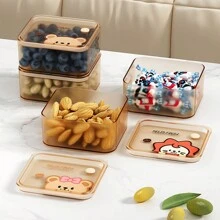 WORTHBUY Caja de almacenamiento de alimentos cuadrada de plástico con tapa, caja sellada reutilizable a prueba de humedad para bocadillos, frutos secos y caramelos, con diseño de dibujos animados transparente, apta para la cocina, la sala de estar y la oficina