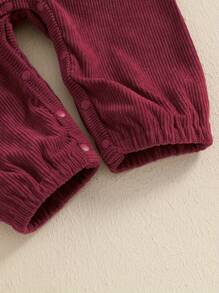 Baby Autumn Casual Corduroy Jumpsuit Long Sleeve Lapel Solid Color Button Up Romper - Burgundy - View 5