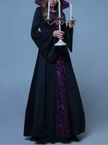 Women's Renaissance Cosplay Costume Long Flared Sleeve Vampire Dress For Themed Party - Black - View 5