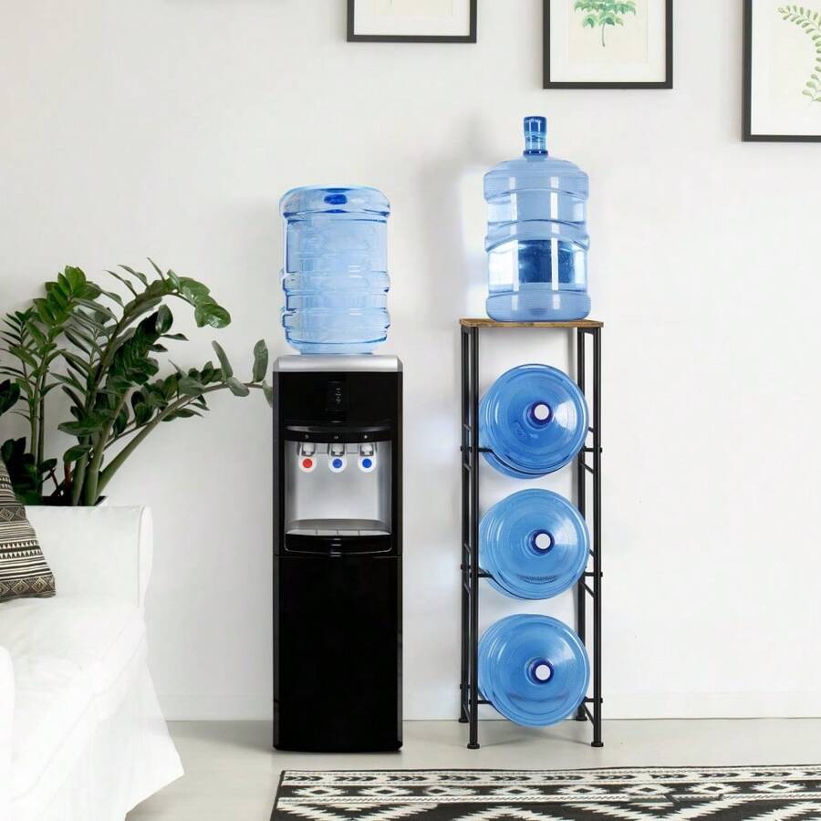 5 Gallon Water Bottle Jug Holder 3-Tier Water Bottle Holder Organizer With Top Shelf, Heavy Duty Water Dispenser Stand Rack For Kitchen Living Room Office, Rustic Brown - Multicolor - View 1