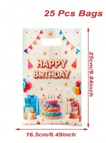 10/25/50个装彩色生日蛋糕主题礼品袋，3D蛋糕造型，印有“生日快乐”字样，带提手，可用作生日礼物包装袋、生日派对回礼袋、生日装饰袋、生日礼物袋、派对回礼袋、房间装饰袋、厨房包装袋、生日派对用品袋、生日礼物填充物袋。 - 生日蛋糕 - 查看 9