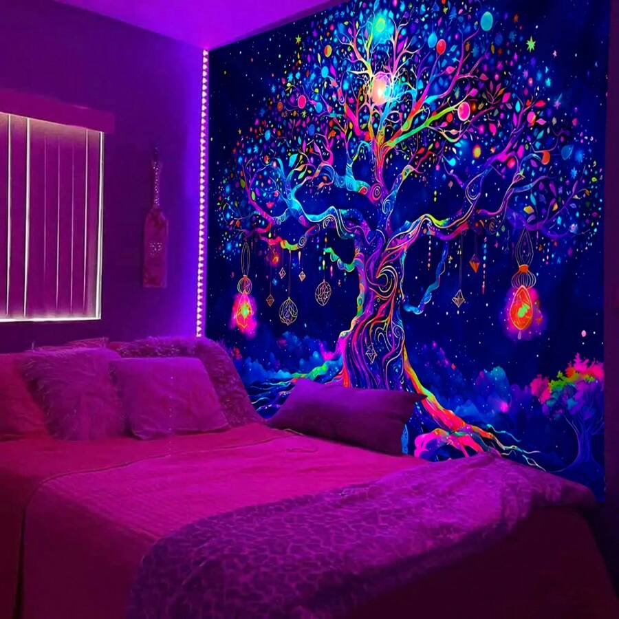 1pc Glow In The Dark Life Tree Tapestry, UV-Reactive Blacklight Tree Hanging Wall Art, Nature Landscape Decor For Bedroom, Living Room (Requires UV Light To Activate Glow Effect) Gifts Birthday Graduation Room Decor Tapestry For Room Wall Tapestry Flag Home Decor School Decor School Surprise Dormitory Decor Back To School Room Decoration Stuff Bedroom Decor School Supplies
