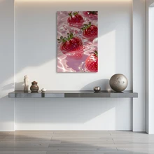 1pc Framed Canvas Wall Art, Pink Strawberry Art Print Canvas Poster, Ideal Gift For Bedroom Living Room Hallway Dorm Wall Decor