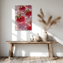 1pc Framed Canvas Wall Art, Pink Strawberry Art Print Canvas Poster, Ideal Gift For Bedroom Living Room Hallway Dorm Wall Decor